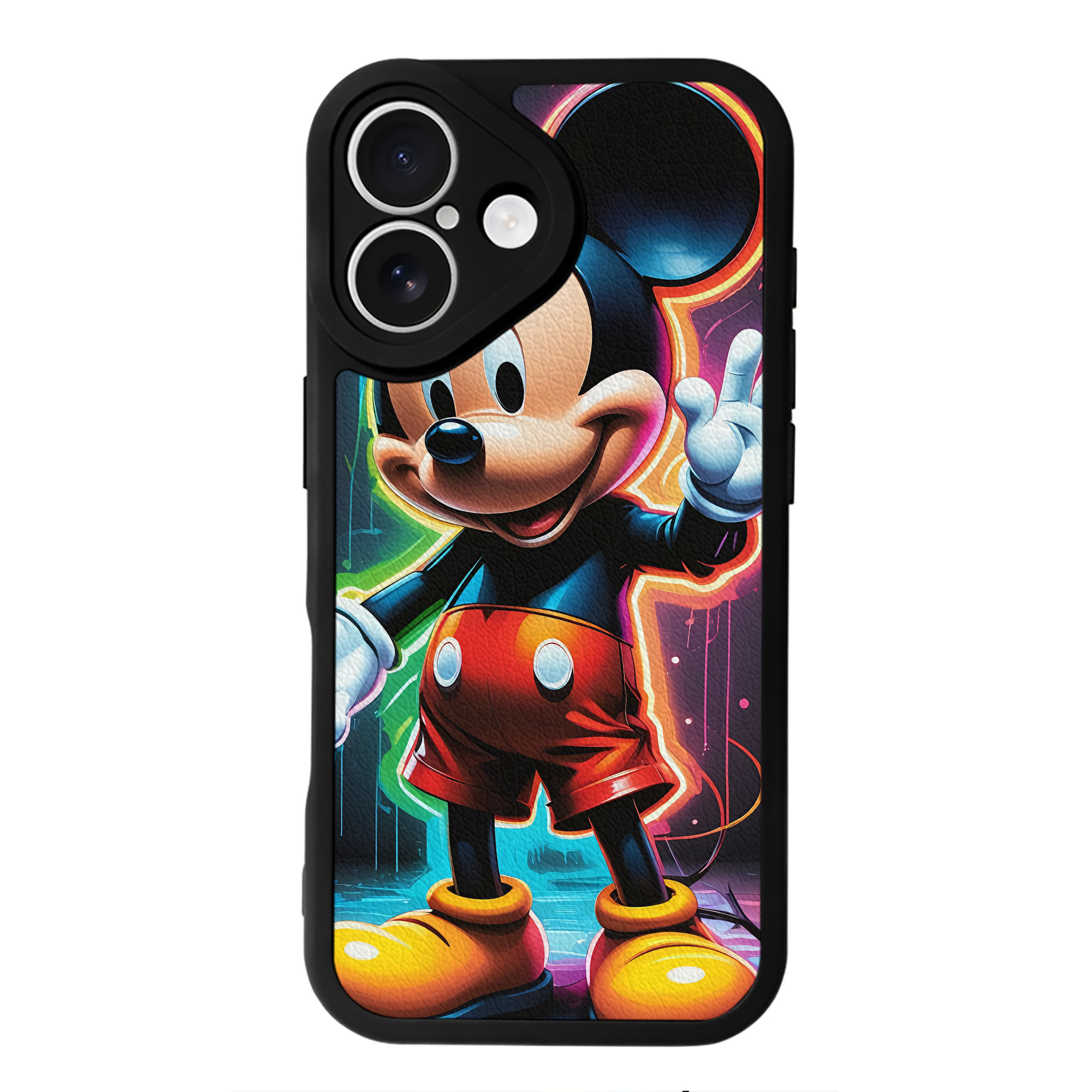 （画像用） ミッキーマウス Mickey Mouse 【iPhone 16シリーズ対応】シリコンスマホケース（レザー調） 材質：シリコン